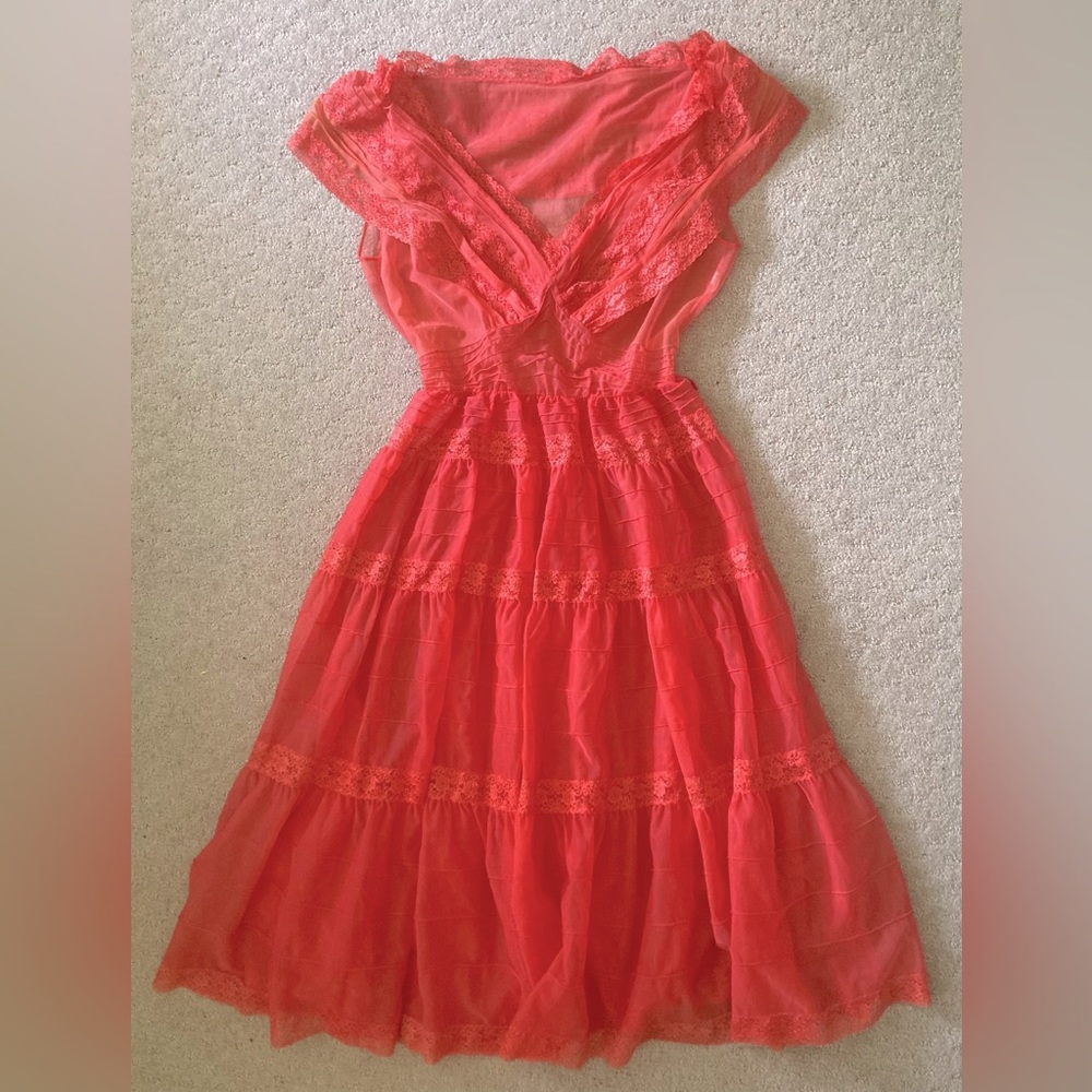 Vanity Fair Coral Lace Trim Chemise Slip